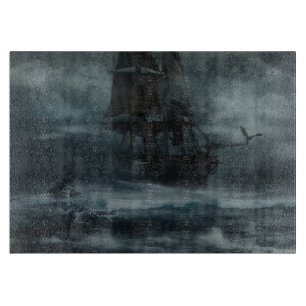 Galleons ship at sail on a tortuous sea cutting board