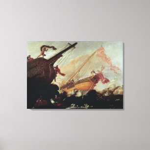 Galleons wrecked on a rocky shore canvas print