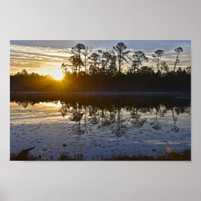 Galliard Lake Sunrise, Audubon Bird Sanctuary Poster (Front)