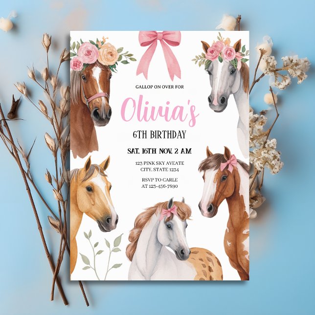 Gallop On Over Floral Horses & Bows Birthday Invitation (Gallop On Over Floral Horses & Bows Birthday Invitation
)