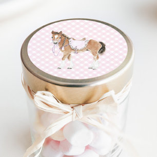 Gallop on Over Girls Pink Horse Birthday Classic Round Sticker