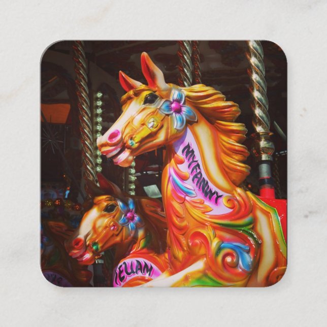 Gallopers (Fairground Horses) Square Business Card (Front)