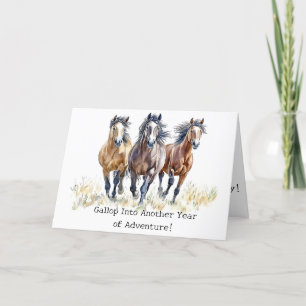 Galloping Adventure Mustang Horses Birthday Card