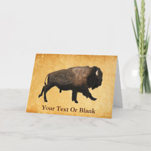 Galloping Bison On Old Paper Card