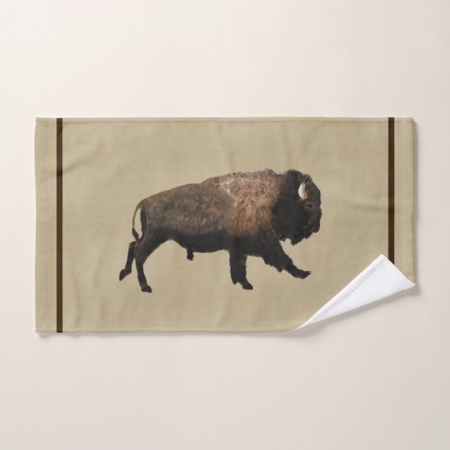 Galloping Bison On Old Paper Hand Towel (Hand Towel)