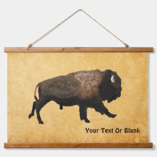Galloping Bison On Old Paper Hanging Tapestry