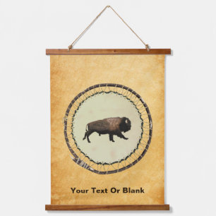Galloping Bison On Old Paper Hanging Tapestry