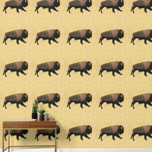 Galloping Bison On Old Paper Wallpaper
