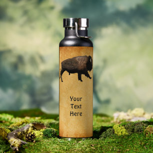 Galloping Bison On Old Paper Water Bottle