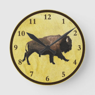 Galloping Bison Round Clock