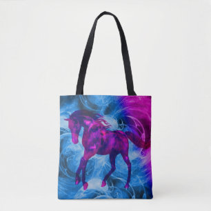 Galloping Black Fantasy Horse Art Tote Bag