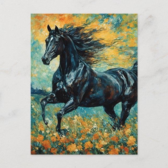 Galloping Black Stallion Postcard (Front)