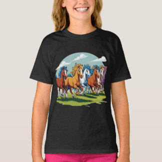 Galloping Cartoon Horses – Animated Herd T-Shirt