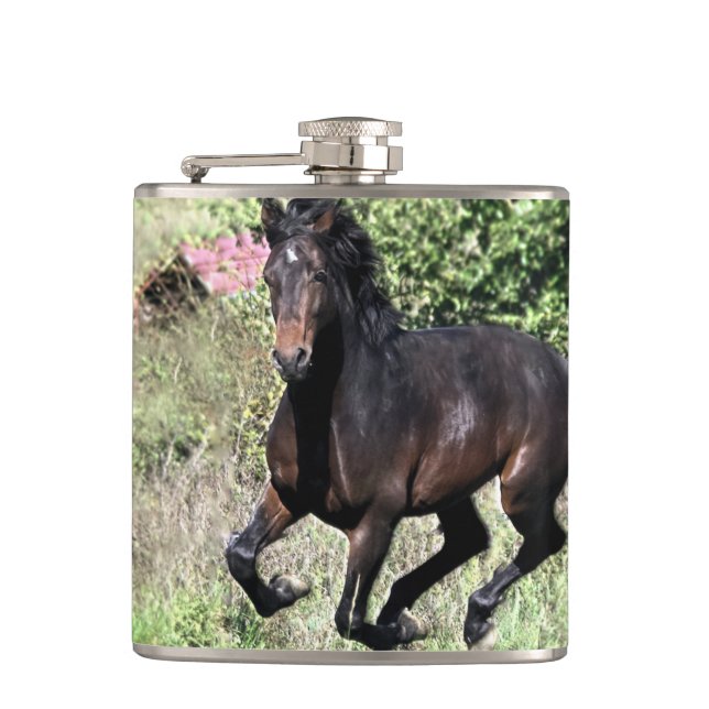 Galloping Chestnut Horse Hip Flask (Front)