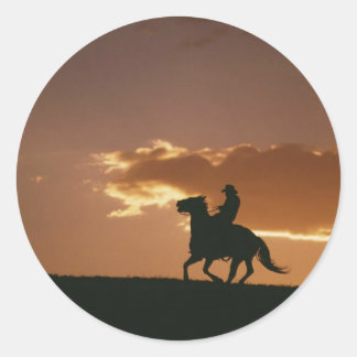 Galloping Cowboy Silhouette Classic Round Sticker