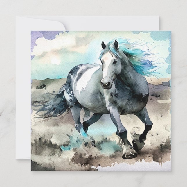 Galloping Draught Horse Watercolour  Holiday Card (Front)