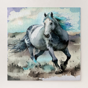 Galloping Draught Horse Watercolour  Jigsaw Puzzle