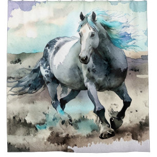 Galloping Draught Horse Watercolour  Shower Curtain