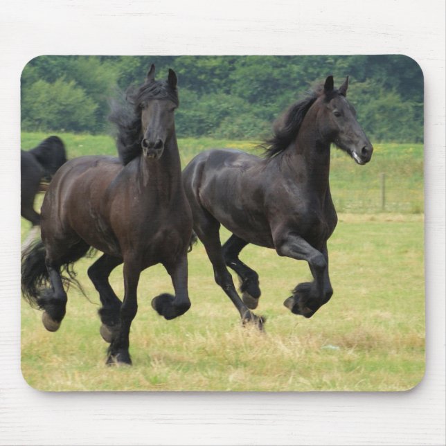 Galloping Friesian Horses  Mouse Pad (Front)