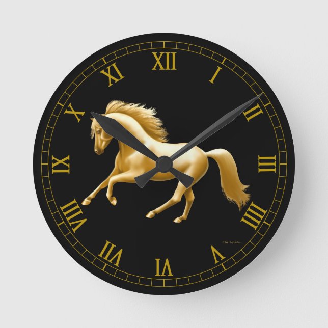 Galloping Golden Horse Wall Clock (Front)
