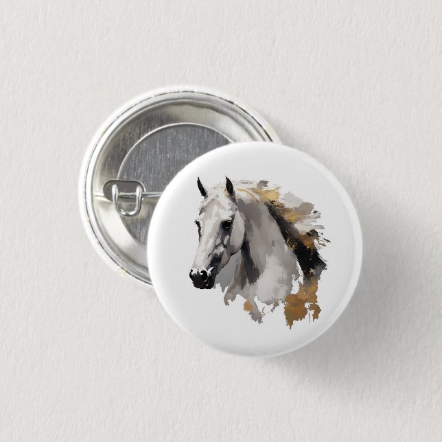 Galloping Grace White Horse Art 3 Cm Round Badge (Front & Back)