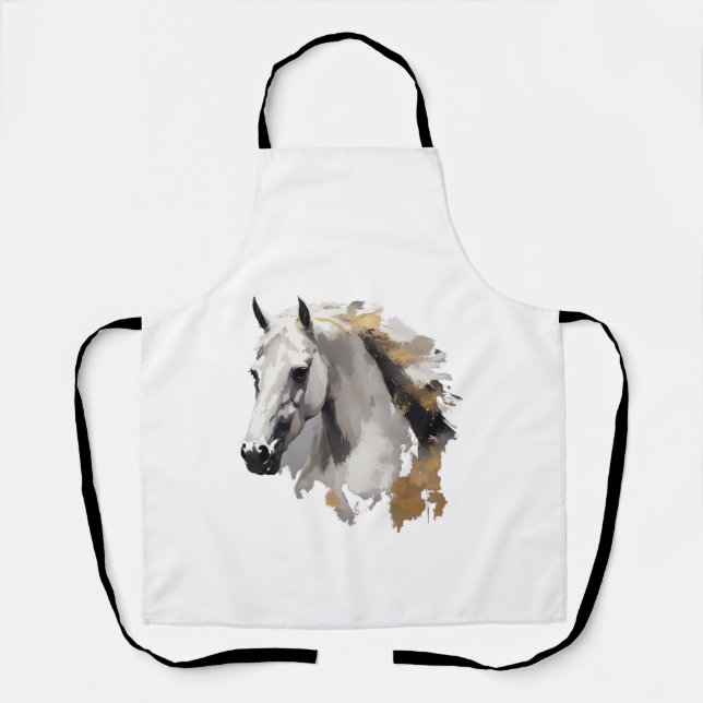 Galloping Grace White Horse Art Apron (Front)