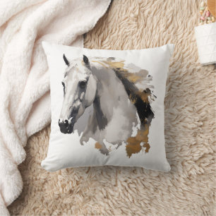 Galloping Grace White Horse Art Cushion