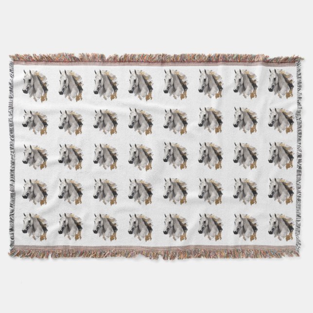 Galloping Grace White Horse Art Throw Blanket (Front)
