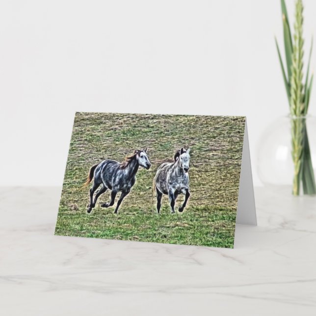 Galloping Grey Horses all occasions Card (Front)