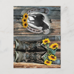 Galloping Horse Cowboy Boots Horseshoe Sunflowers Postcard
