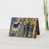 Galloping Horse Cowboy Boots Horseshoe Sunflowers