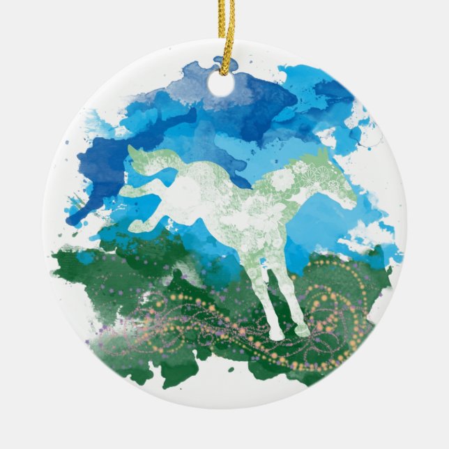 Galloping horse design ceramic tree decoration (Front)