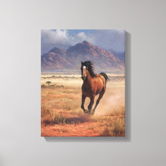 Galloping Horse Red Dirt Mountain Art Canvas Print (Front)