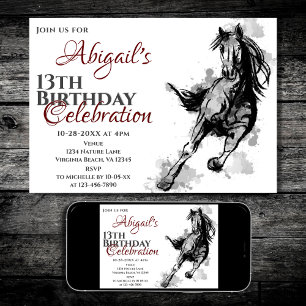 Galloping Horse Sketch Birthday Party Invitation