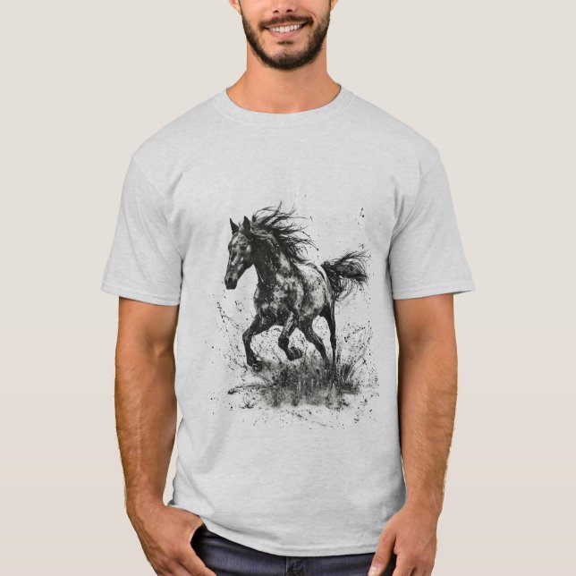 Galloping Horse Stencil Art T-Shirt (Front)