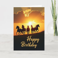 Galloping Horse Sunset Birthday Card