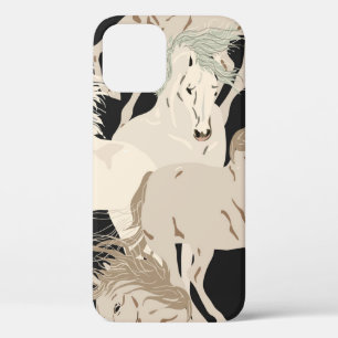 Galloping horse vintage seamless pattern. Square b iPhone 12 Case