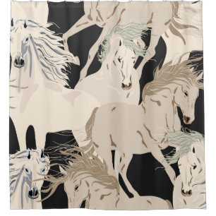 Galloping horse vintage seamless pattern. Square b Shower Curtain
