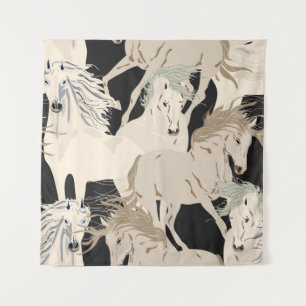 Galloping horse vintage seamless pattern. Square b Tapestry