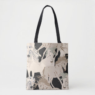 Galloping horse vintage seamless pattern. Square b Tote Bag