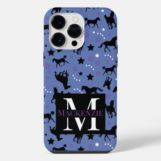 Galloping Horses Equestrian Horse Pattern Monogram iPhone Case (Back)