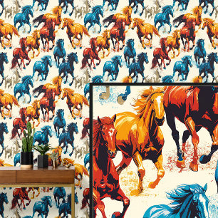 Galloping Horses on  Cream  Wallpaper