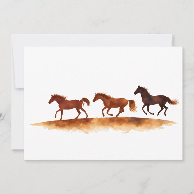 Galloping Horses on Watercolor Plain Invitation (Front)