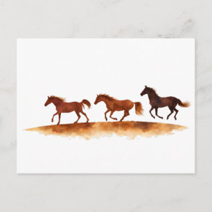 Galloping Horses on Watercolor Plain Postcard