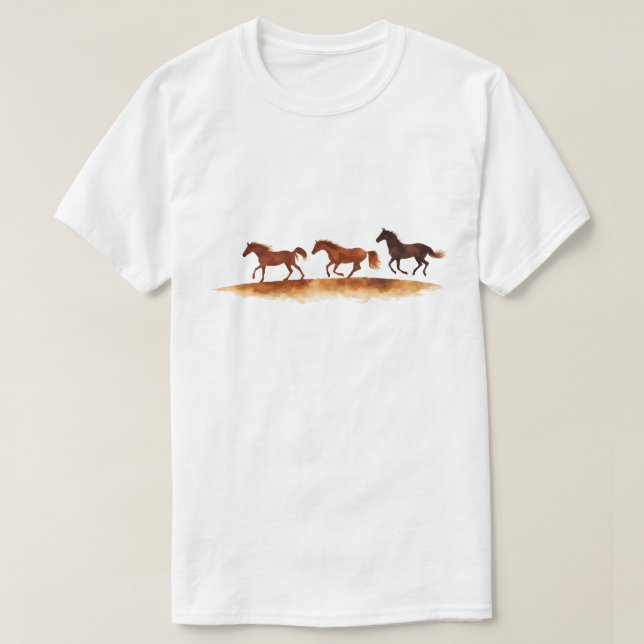 Galloping Horses on Watercolor Plain T-Shirt (Design Front)