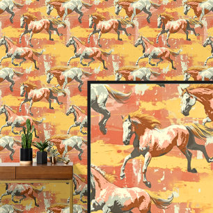 Galloping Horses Yellow Brown Wallpaper