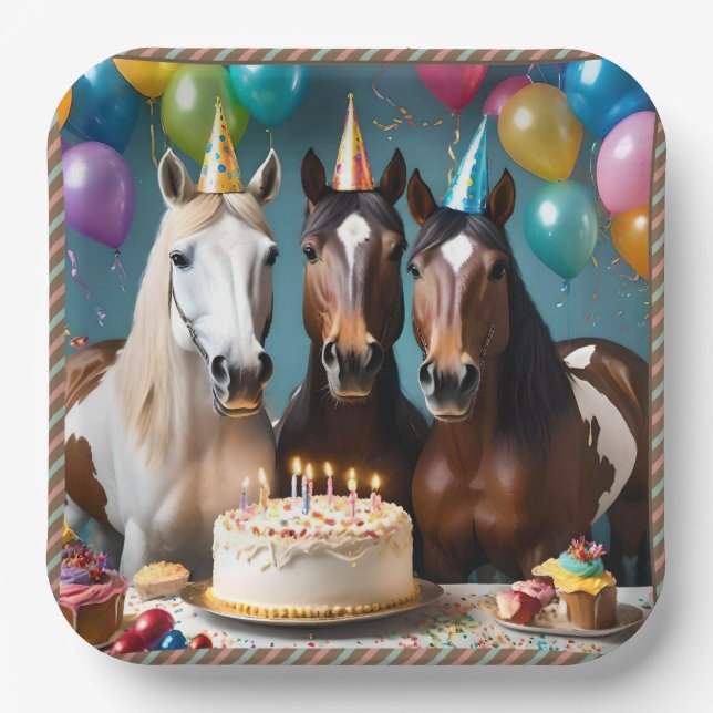 Galloping into Fun: A Horse Birthday Celebration Paper Plate (Front)