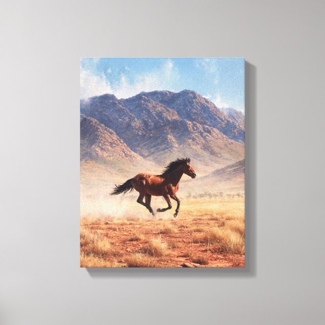 Galloping Mustang Desert Mountain Art Canvas Print (Front)