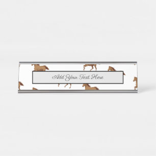 Galloping Mustang Horse Brown Watercolor Painting Desk Name Plate