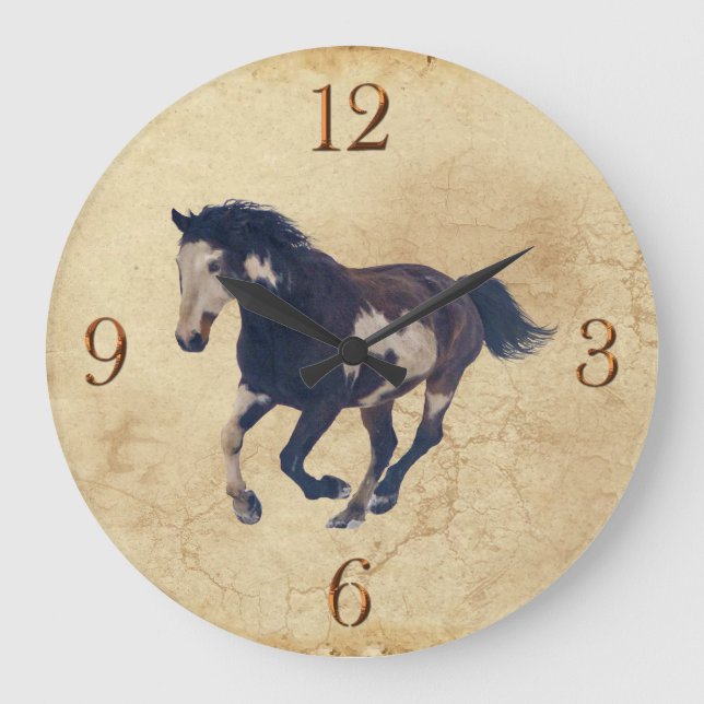Galloping Pinto American Paint Stallion Horse Large Clock (Front)